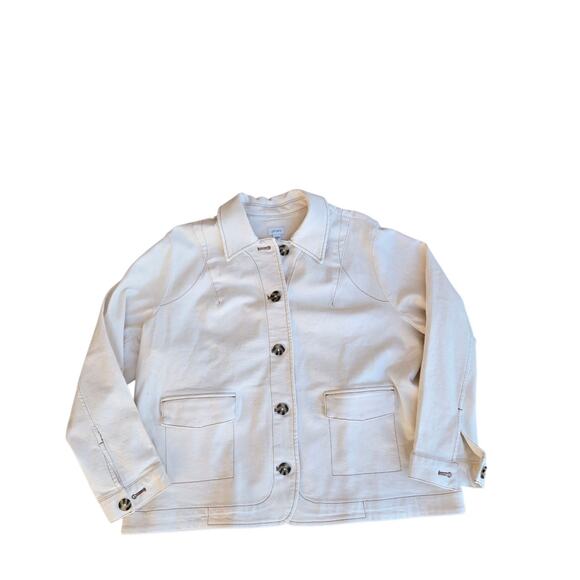 J Jill Denim Jacket Womens 2X Button Front Workwear Utility Pockets Stretch - Picture 1 of 7